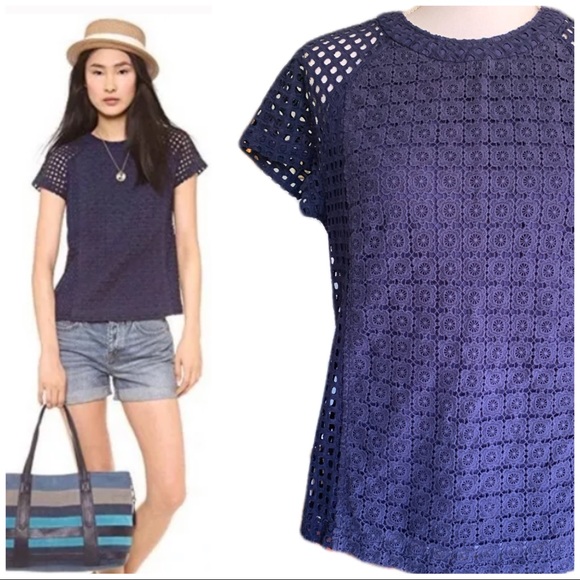 Madewell Navy Blue Eyelet Lace Tee Medium - Picture 1 of 9